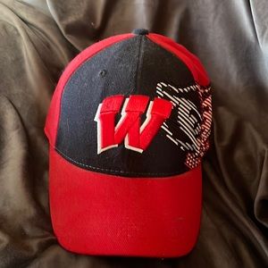 Red and black UW Madison Badgers stretch fit hat